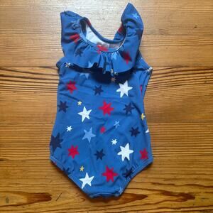 Hanna Andersson blue red star patriotic ruffle one piece swimsuit SIZE 2T
